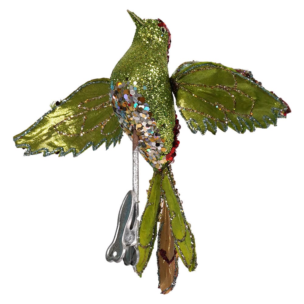 Green Multicolored Glittered & Jeweled Bird Clip Ornament - Image 2