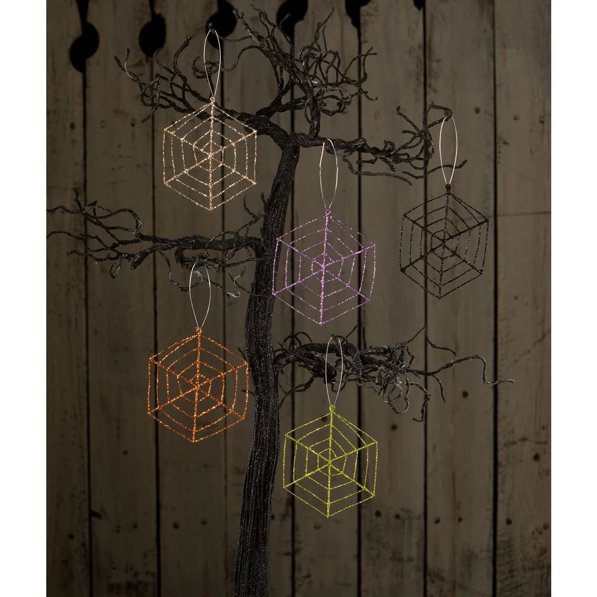 Green, Purple & Orange Web Ornaments Set/3 - Image 2