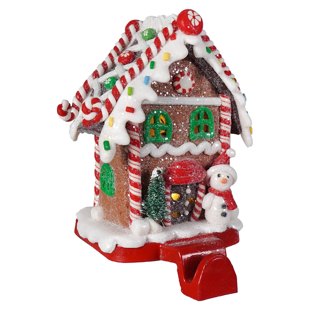 Hand-Crafted LED Lighted Gingerbread Candy House Stocking Hanger