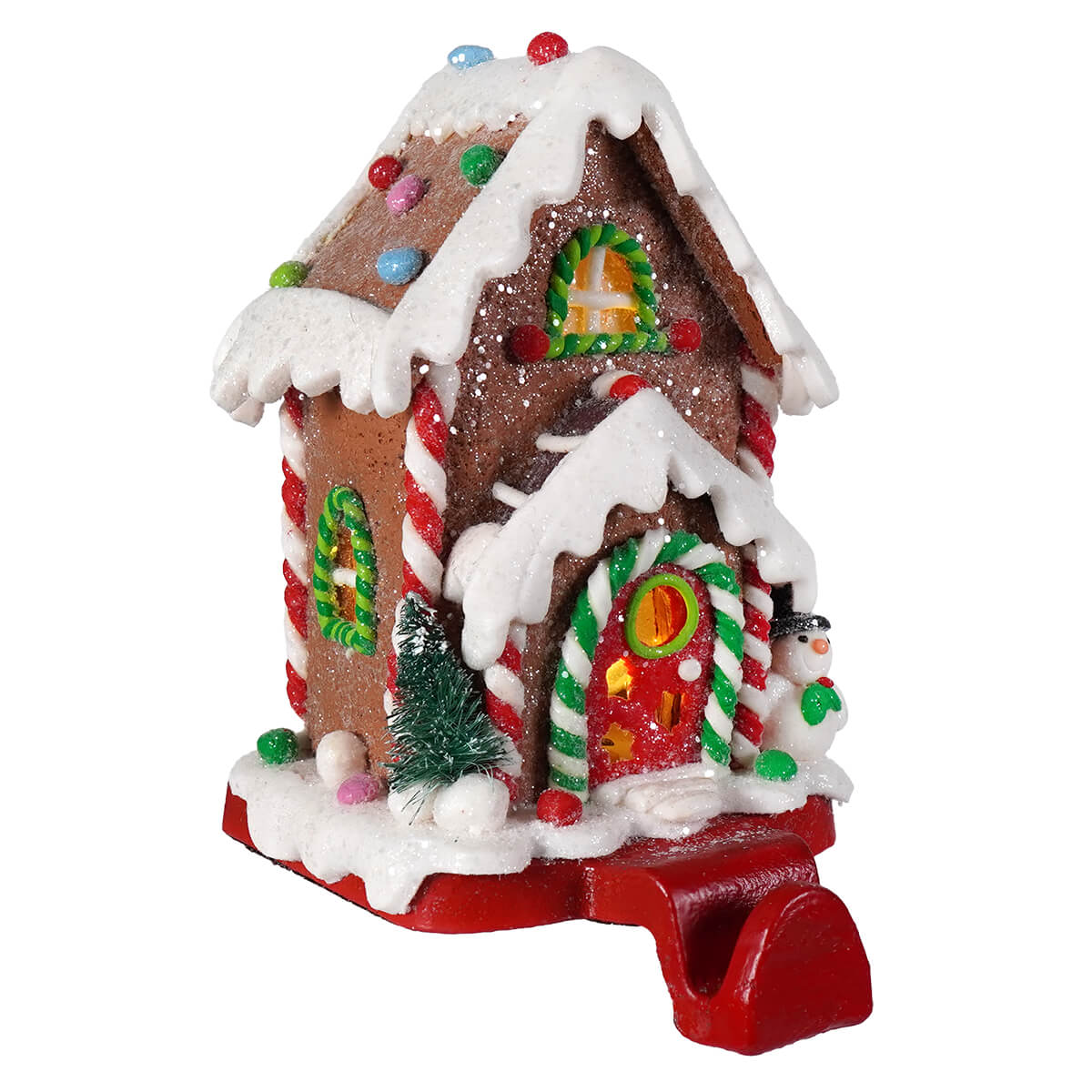 Hand-Crafted LED Lighted Gingerbread Candy House Stocking Hanger