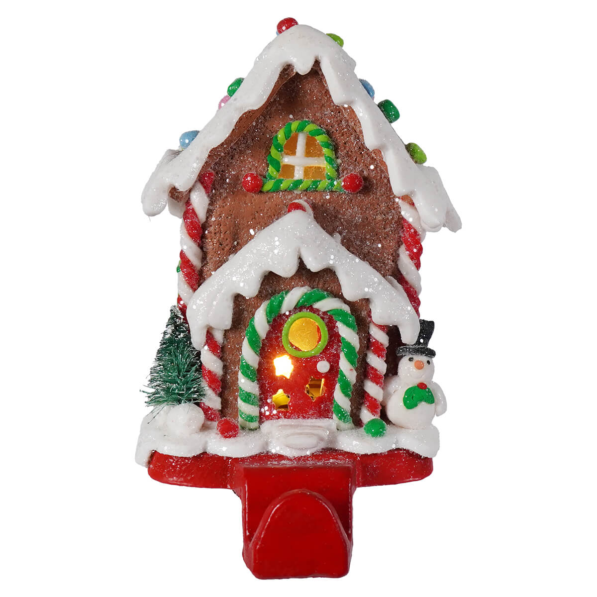 Hand-Crafted LED Lighted Gingerbread Candy House Stocking Hanger - Image 2