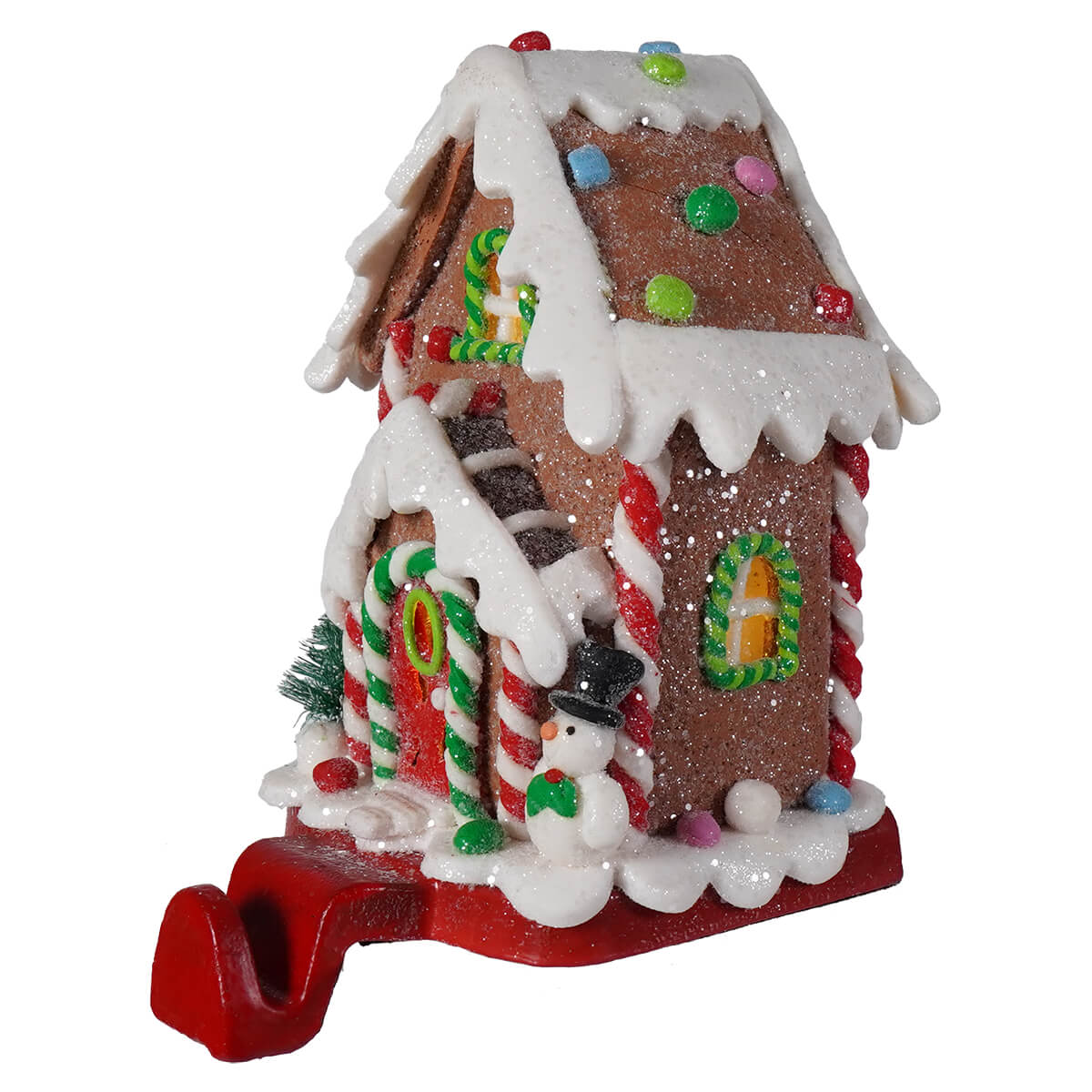 Hand-Crafted LED Lighted Gingerbread Candy House Stocking Hanger - Image 3
