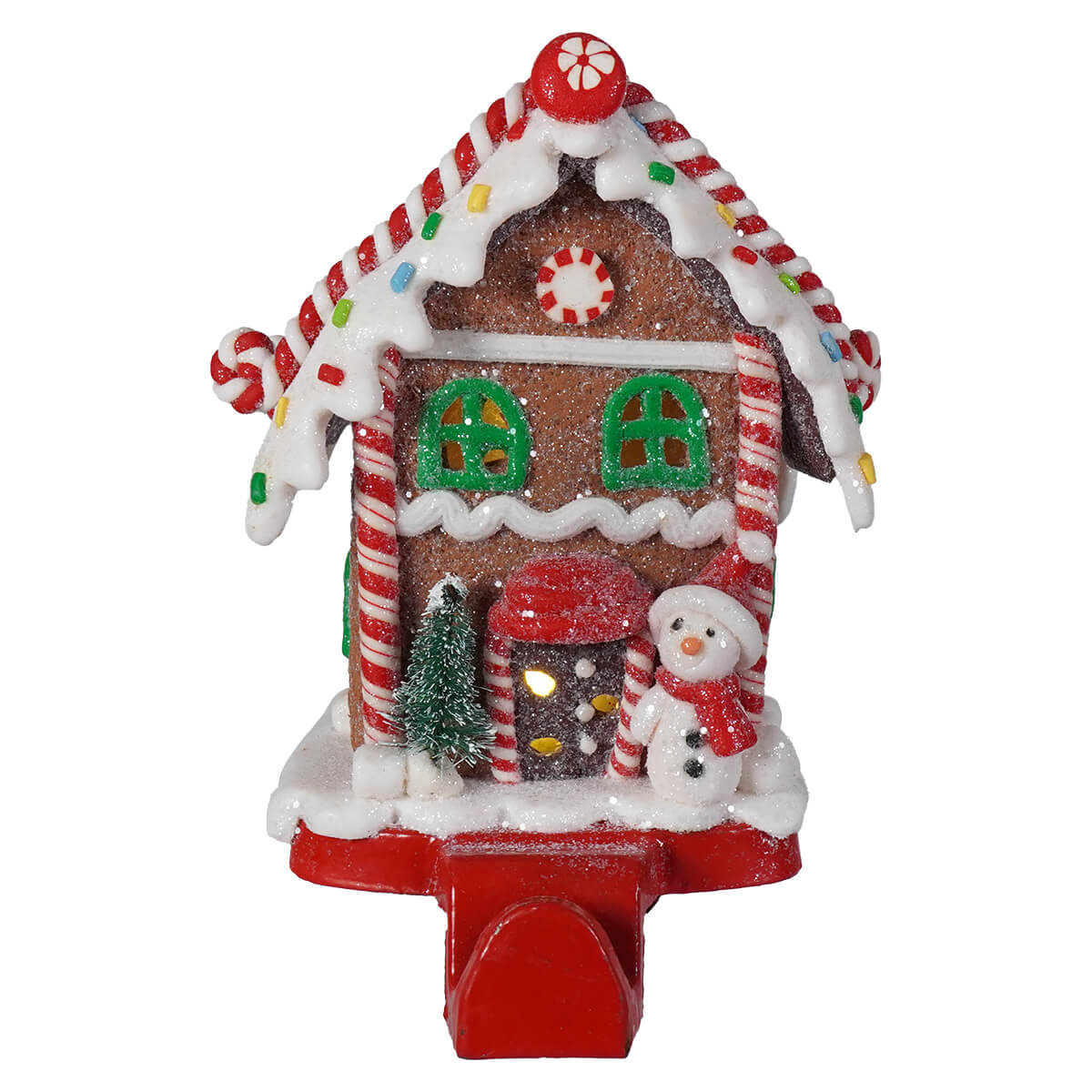 Hand-Crafted LED Lighted Gingerbread Candy House Stocking Hanger - Image 2