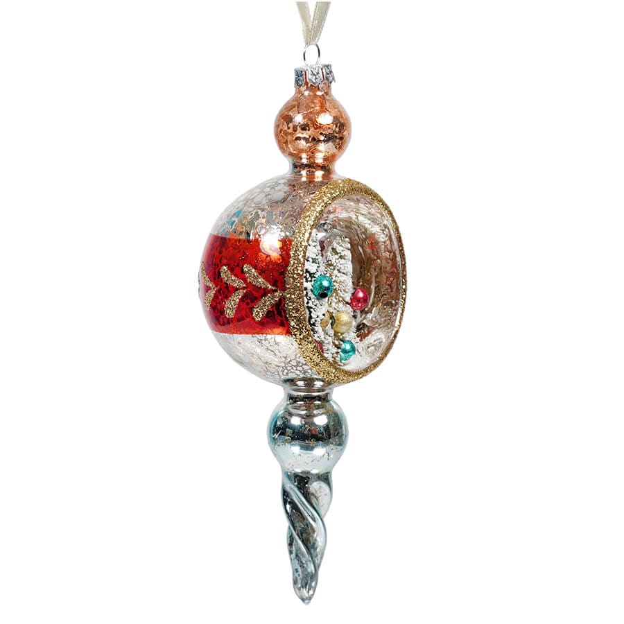Hand-Painted Glass Diorama Finial Ornament with Bottle Brush Trees - Image 2
