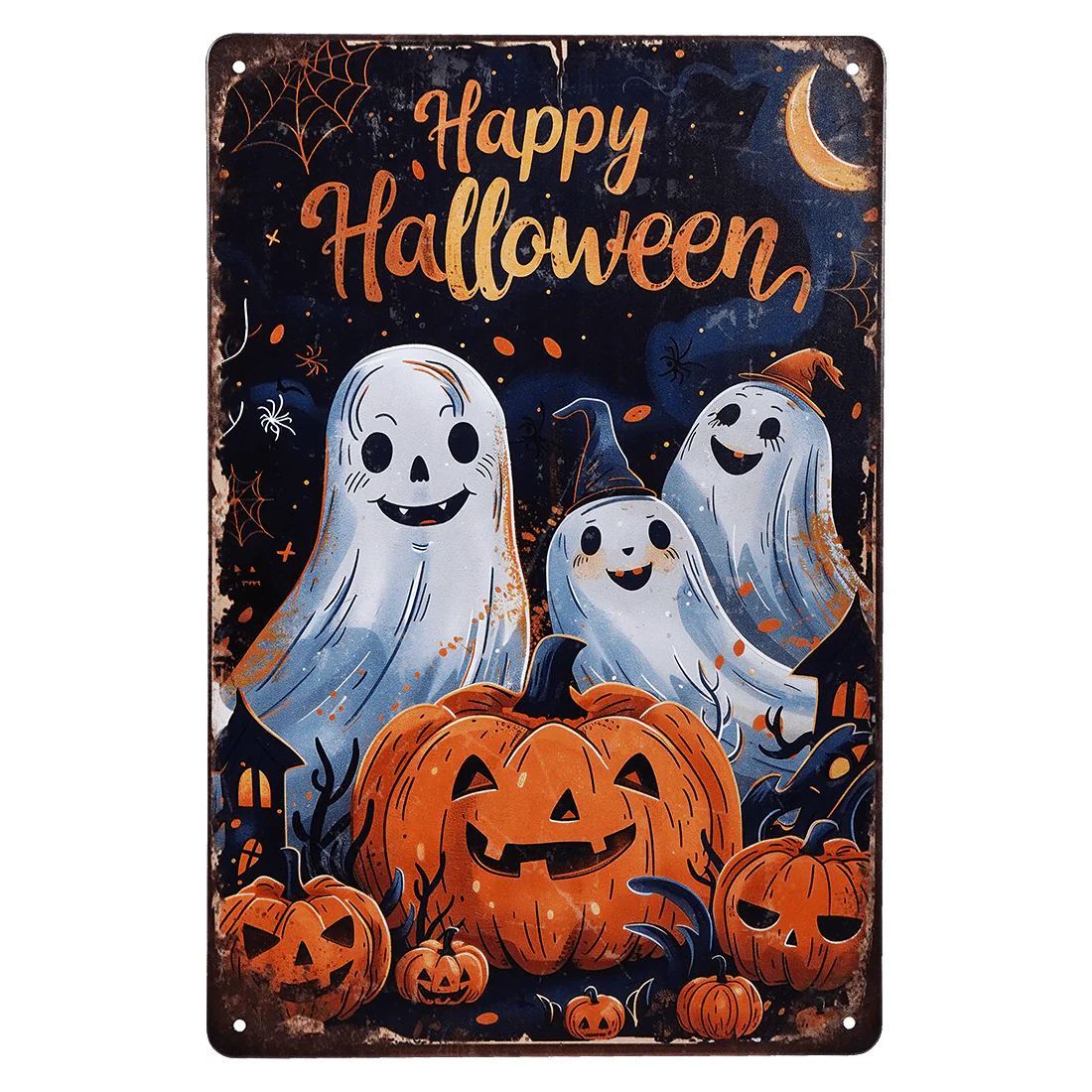 "Happy Halloween" Cheery Ghosts & Jack-O'-Lanterns Metal Sign