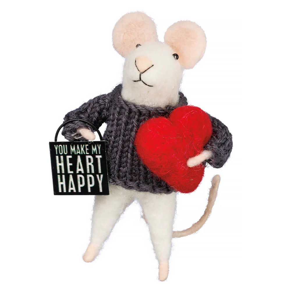 Heart Happy Mouse Critter Ornament