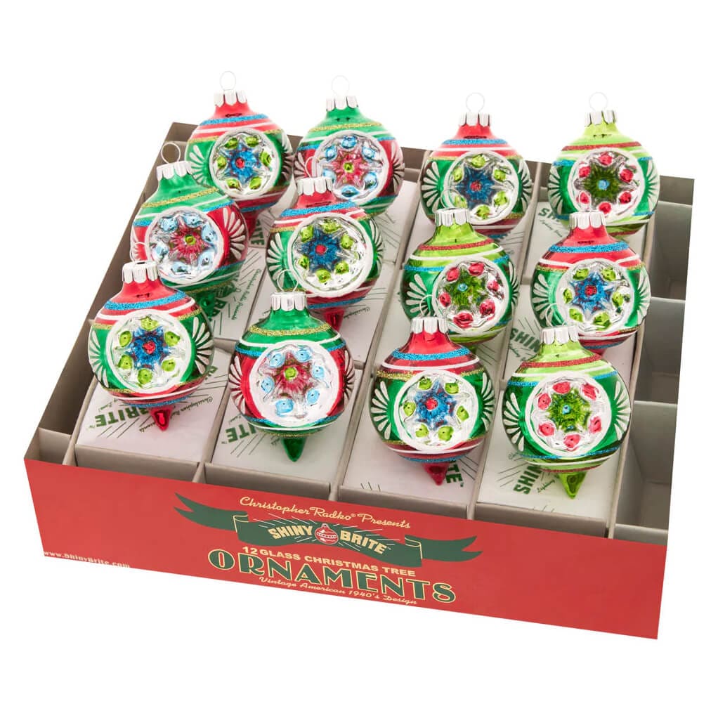 Holiday Splendor Decorated Reflector Ornaments Set/12
