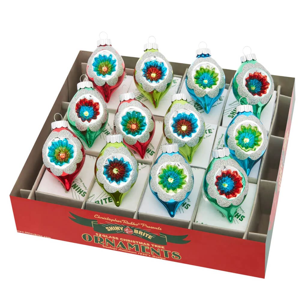 Holiday Splendor Decorated Reflector Tulip Ornaments Set/12