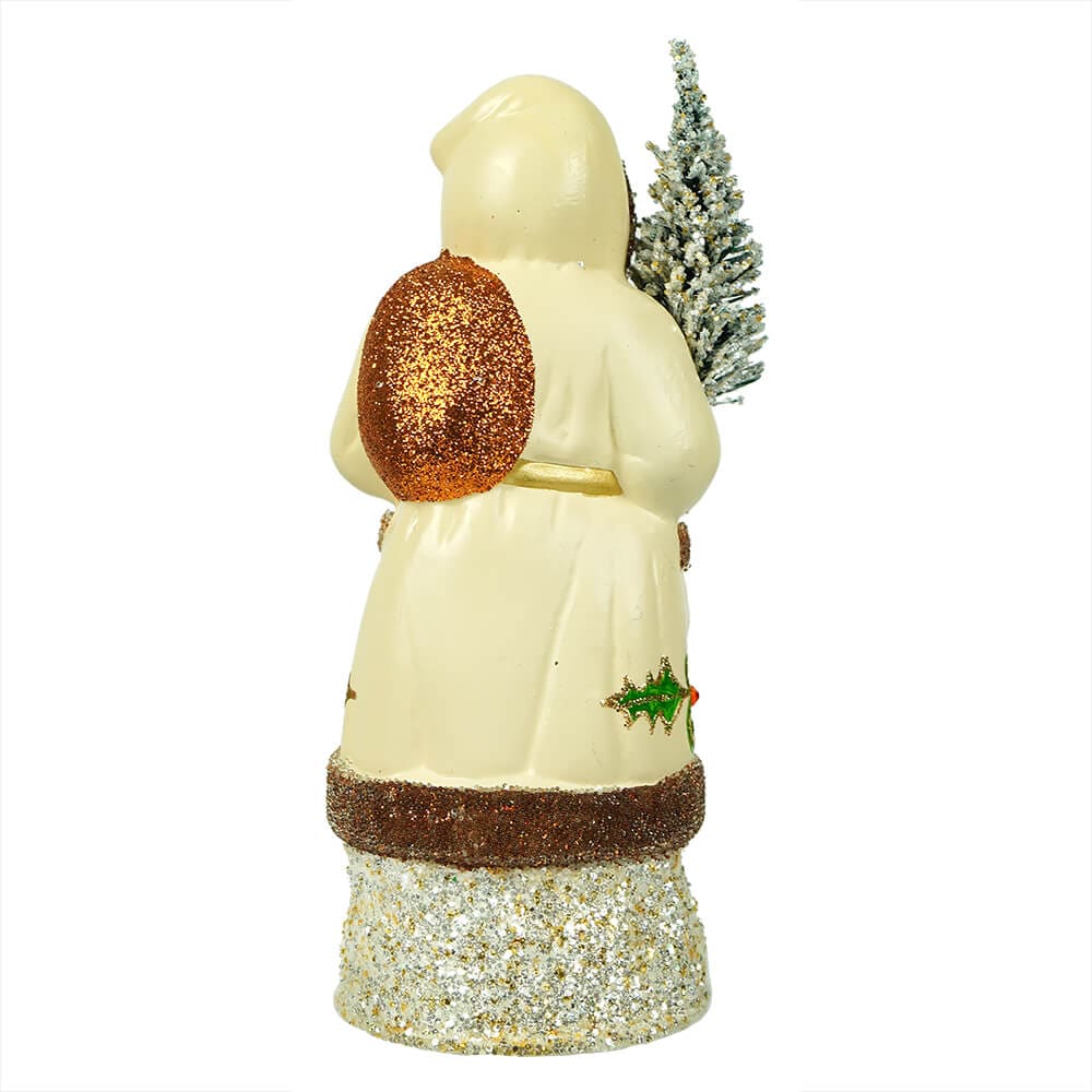 Holly Covered Cream Coat Santa with Tree - Image 2