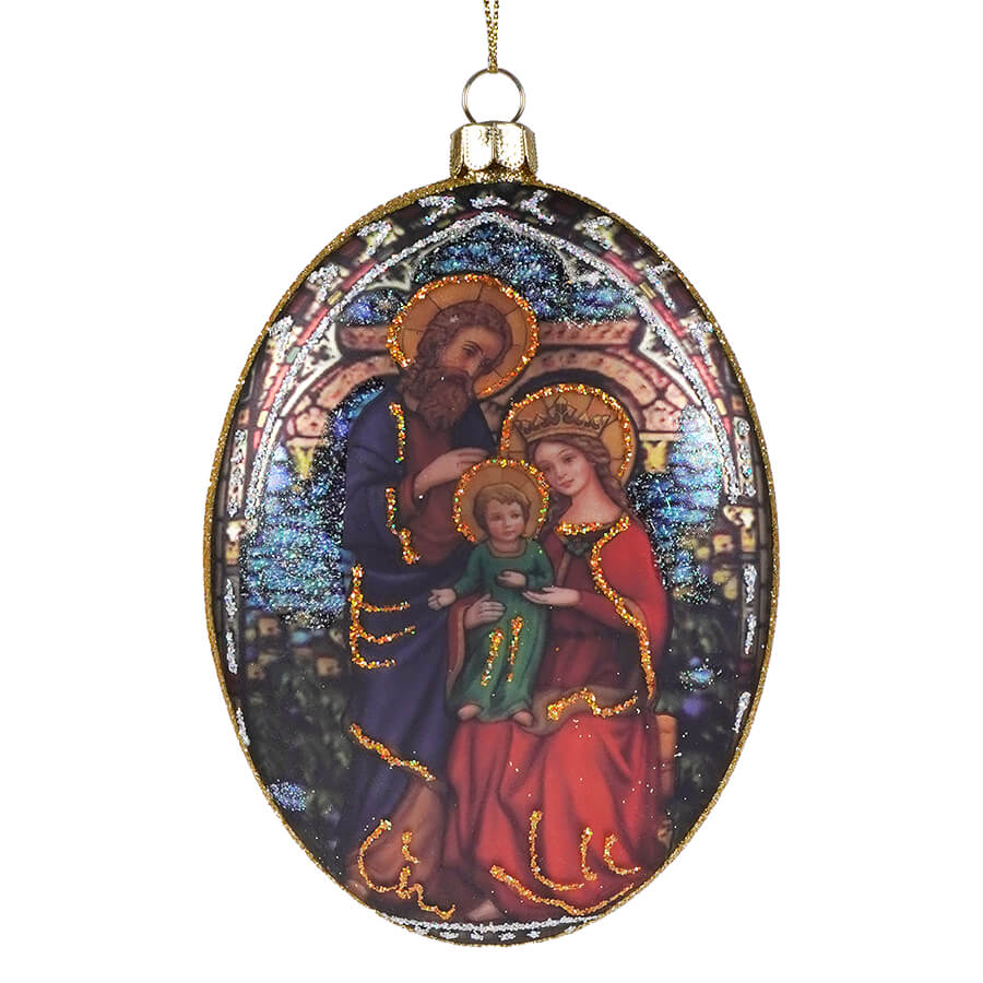 Holy Family Oval Glass Ornament