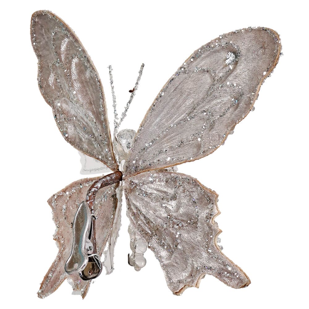 Icy Platinum Glittered & Jeweled Butterfly Clip Ornament - Image 2