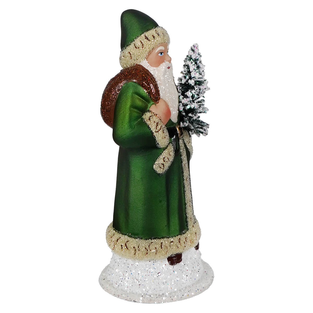 Ino Schaller Green Coat Beaded Santa Holding Frosted Tree - Image 2