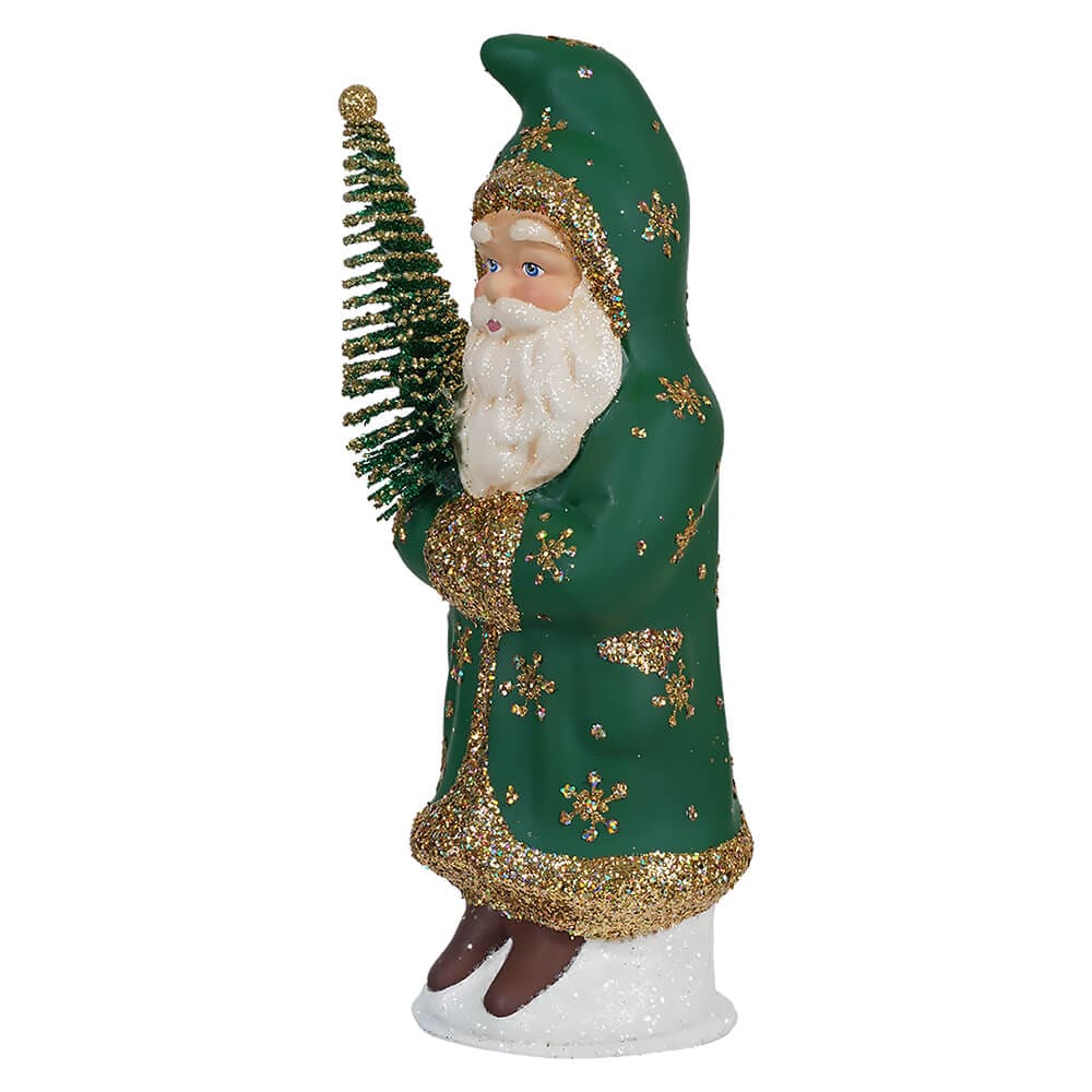 Ino Schaller Green Coat Santa With Gold Stars Holding Tree - Image 2
