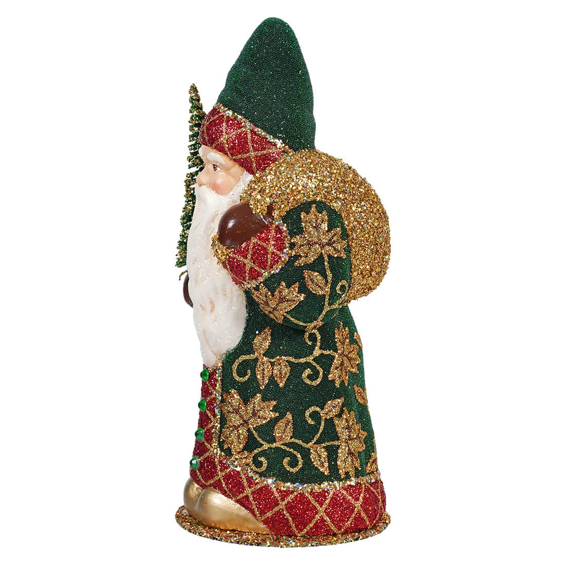 Ino Schaller Green, Red & Gold Coat Santa Holding Tree - Image 2