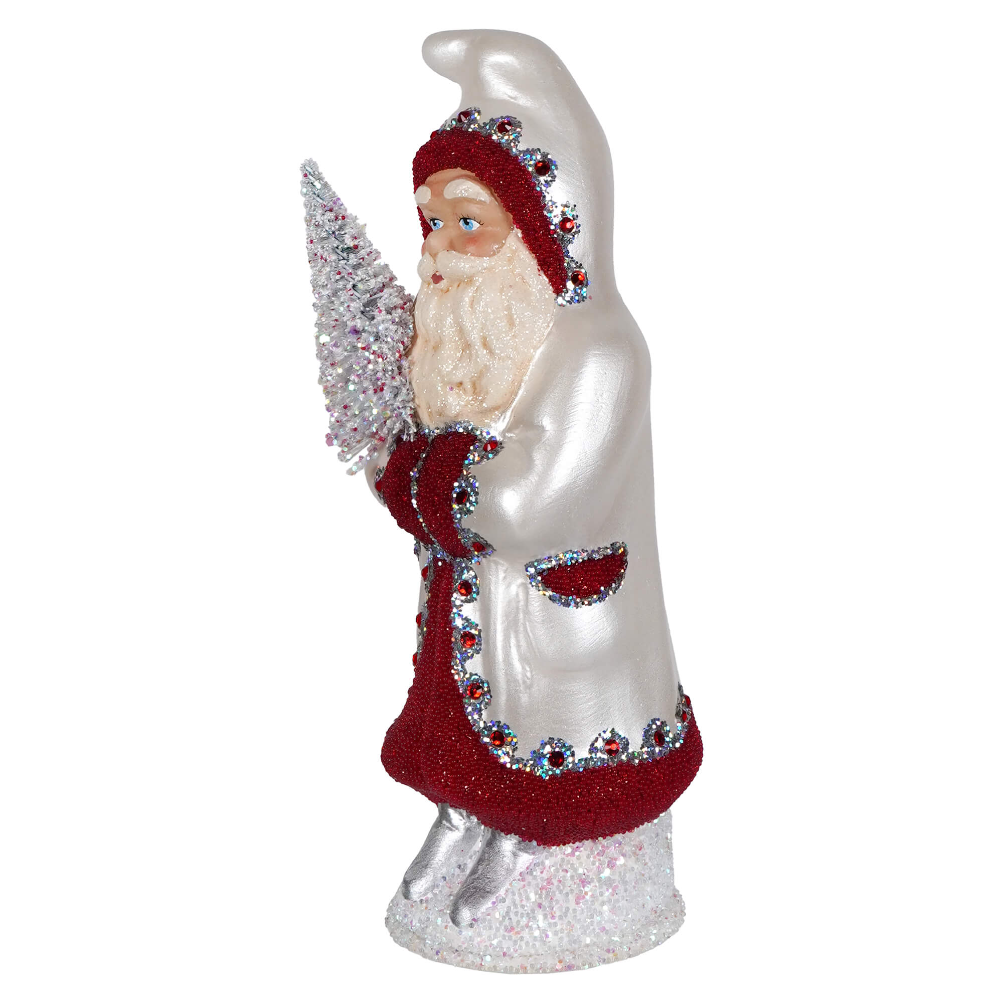 Ino Schaller Pearl White & Red Beaded Santa Holding White Tree - Image 2