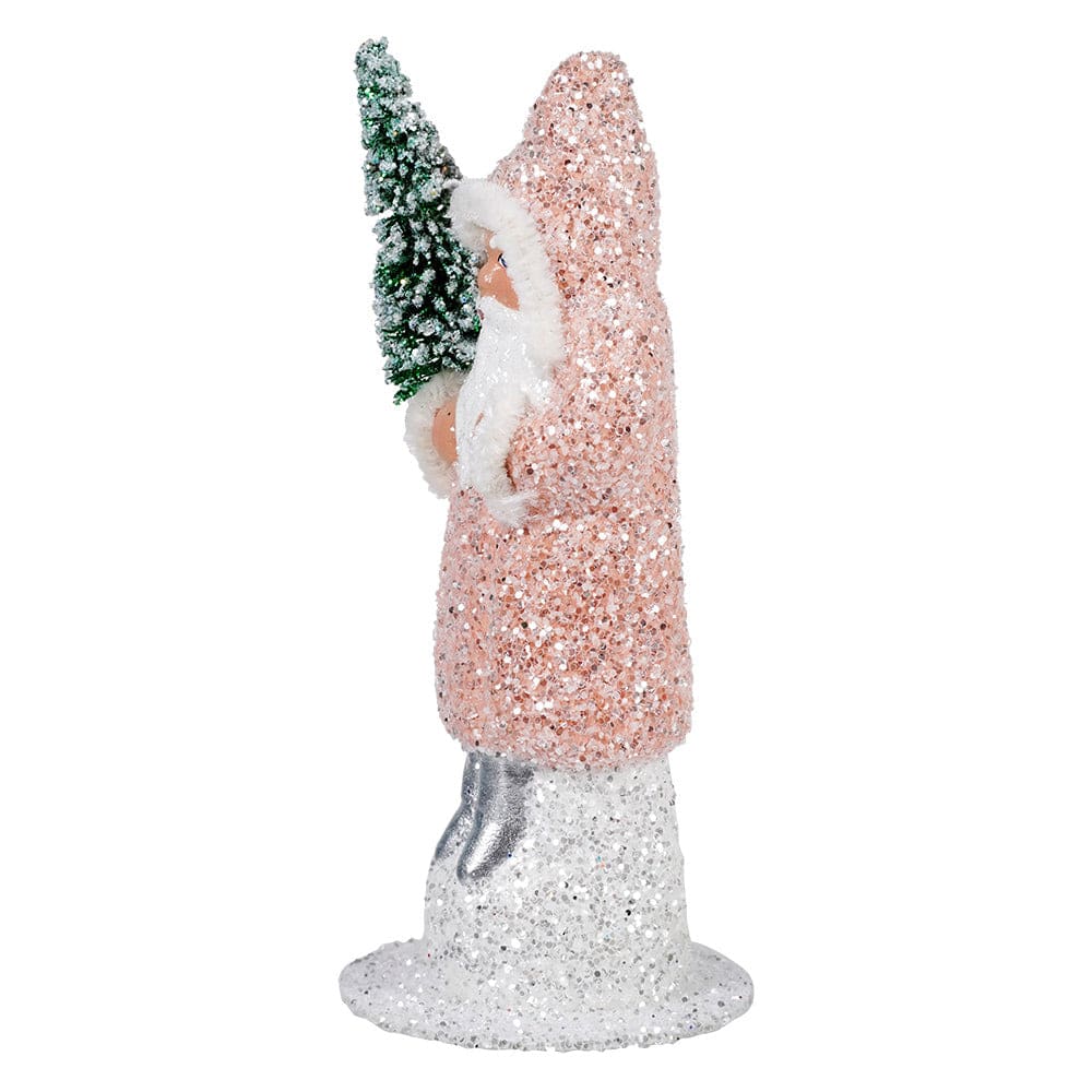 Ino Schaller Pink Glittered Coat Santa Holding Frosted Tree - Image 2