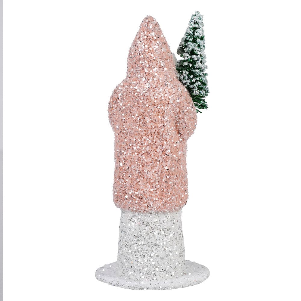Ino Schaller Pink Glittered Coat Santa Holding Frosted Tree - Image 3