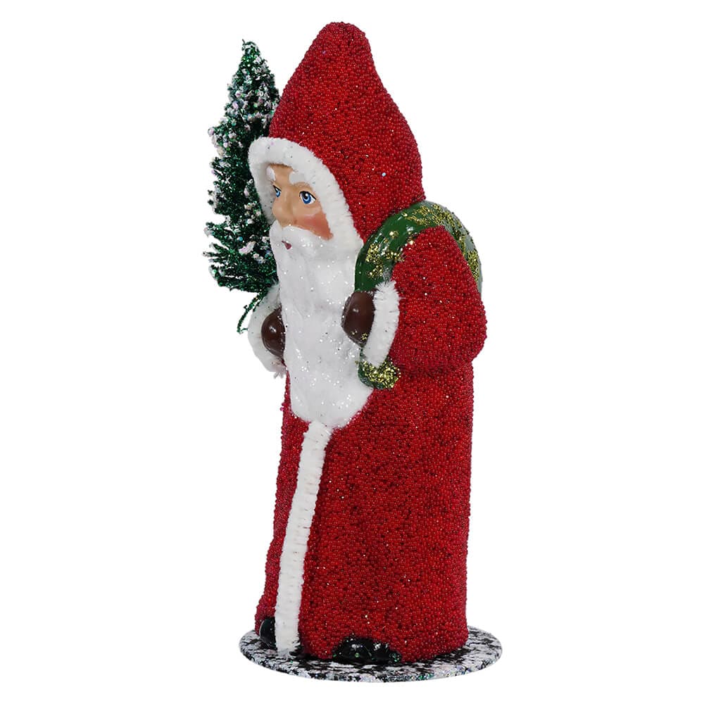 Ino Schaller Red Coat Beaded Santa Holding Tree - Image 2