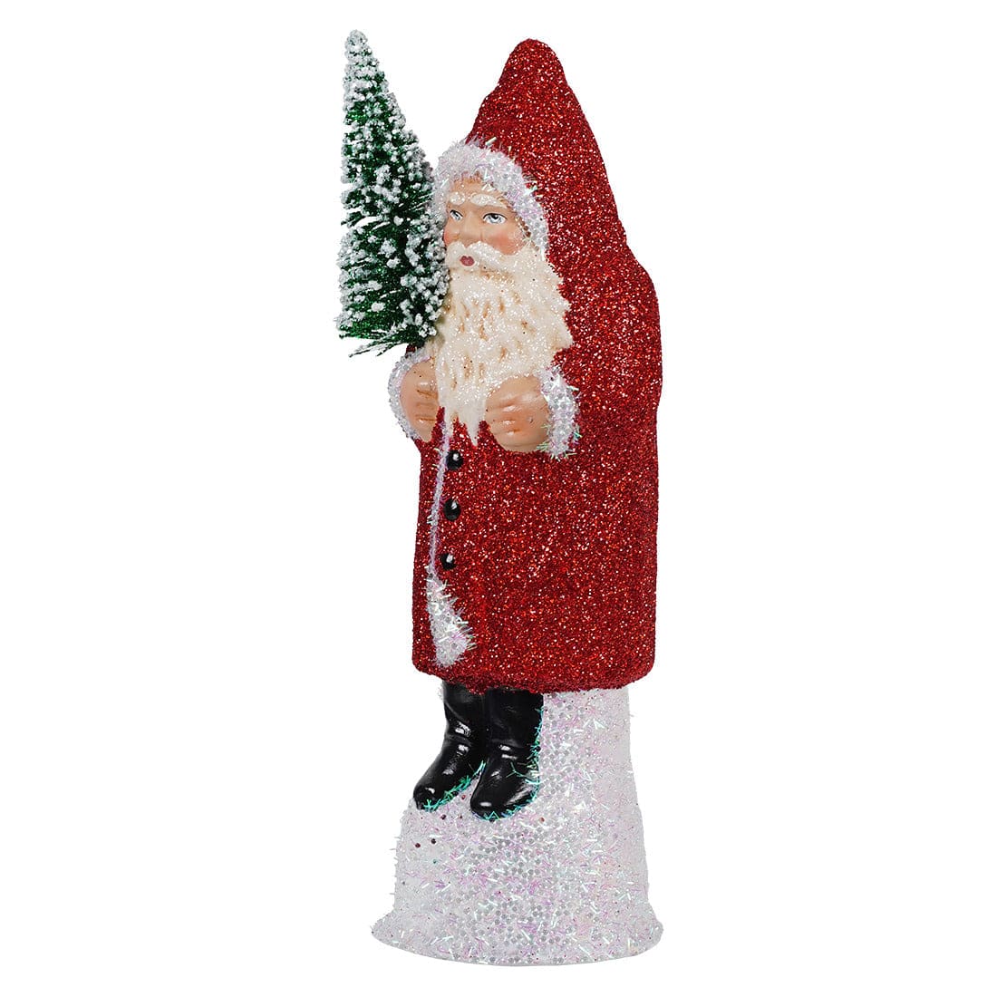 Ino Schaller Red Glitter Coat Santa Holding Green Frosted Tree - Image 2