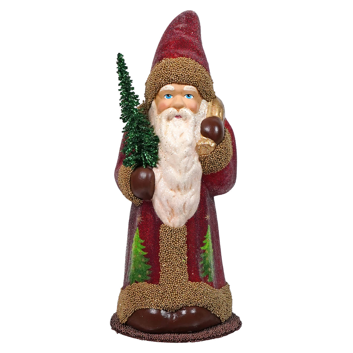 Ino Schaller Red & Gold Beaded Coat Santa With Christmas Tree Detail