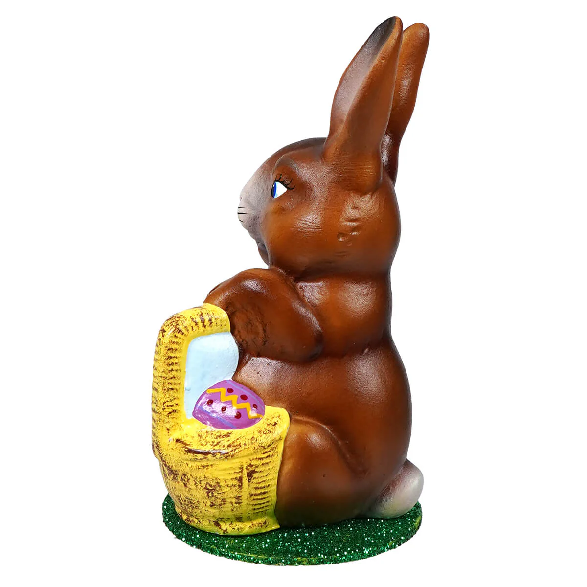 Ino Schaller Sitting Brown Easter Bunny Holding Yellow Basket Of Decorated Eggs - Image 2