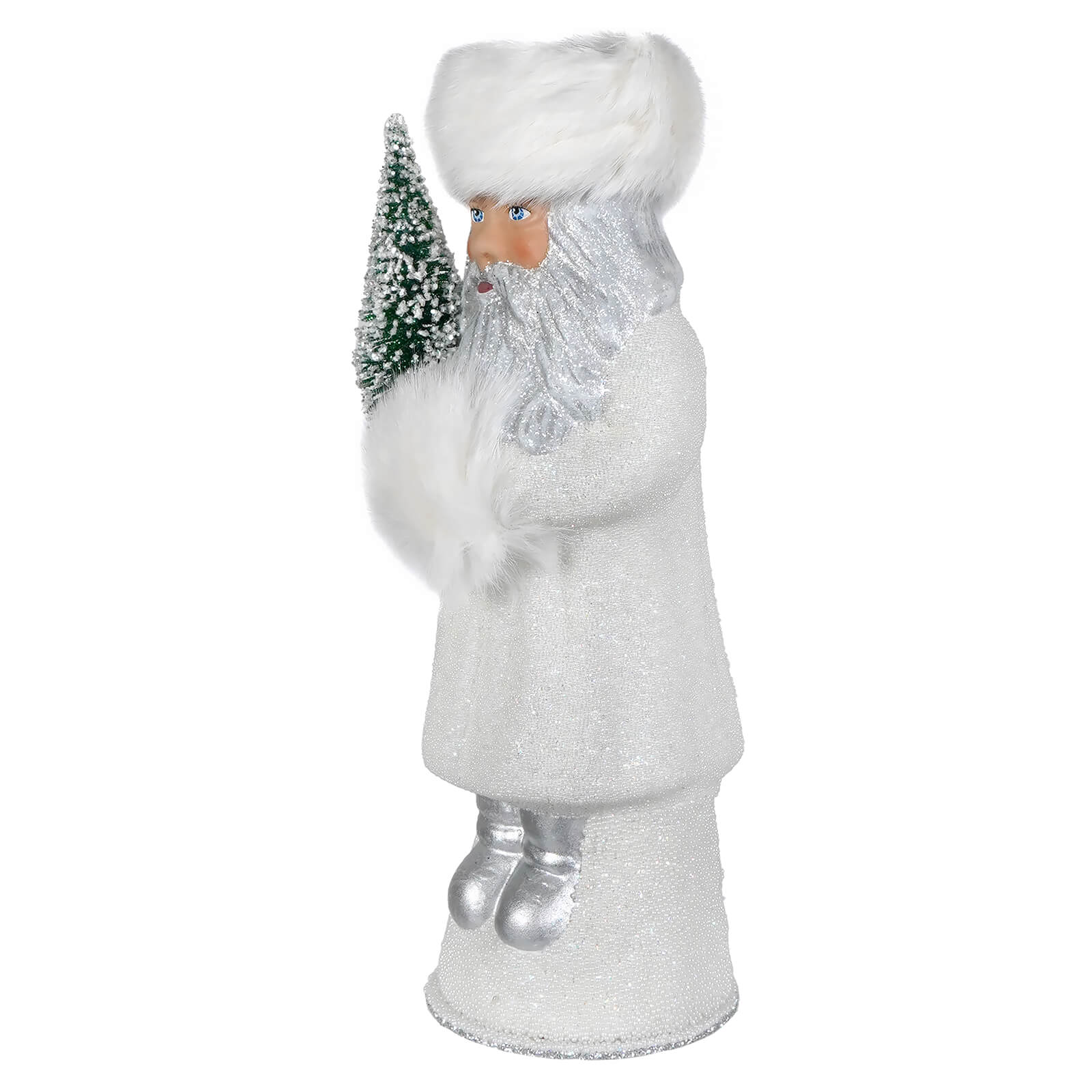 Ino Schaller White Coat Beaded Russian Santa Holding Frosted Tree - Image 2