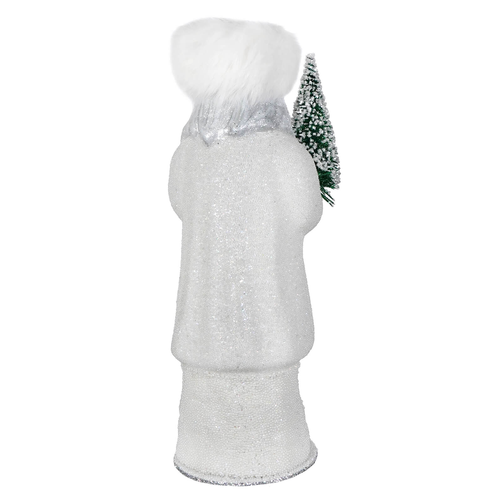Ino Schaller White Coat Beaded Russian Santa Holding Frosted Tree - Image 3