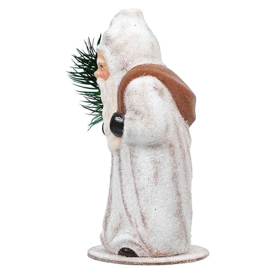Ino Schaller White Glittered Santa Carrying Brown Bag & Holding Tree - Image 2