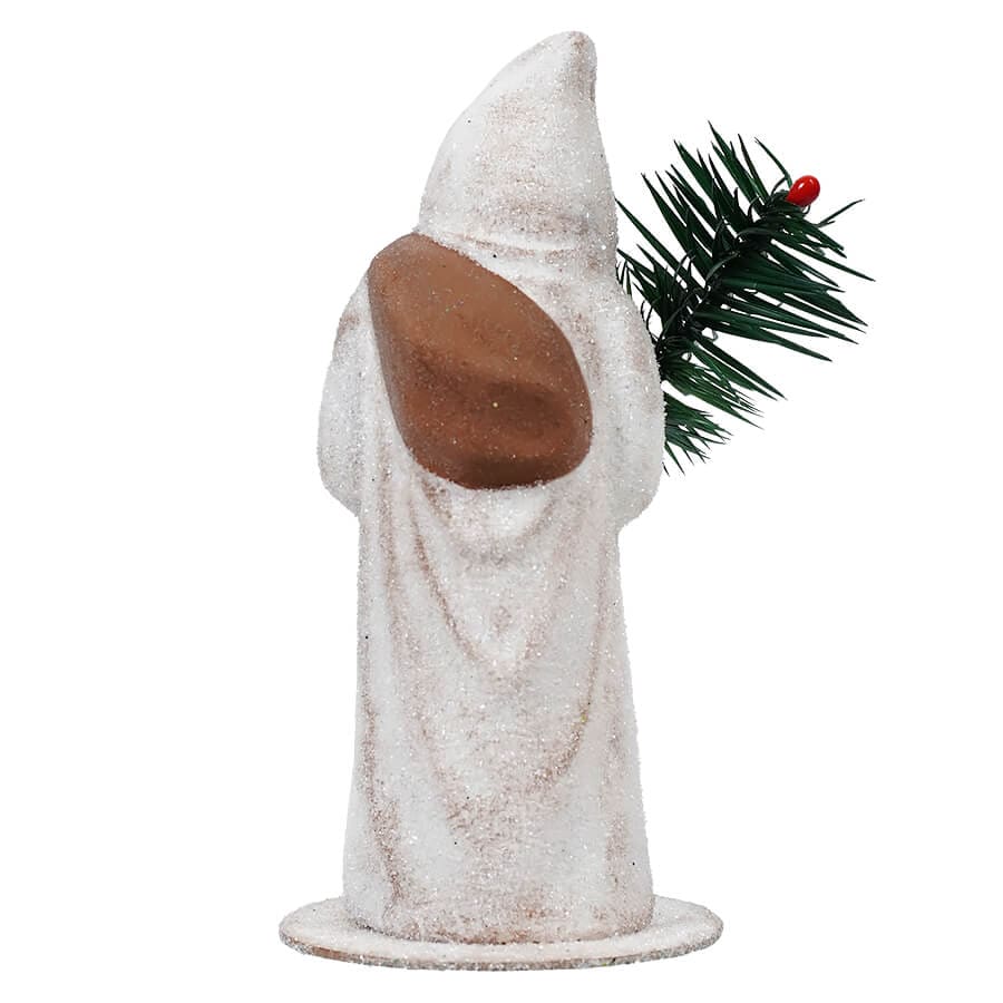 Ino Schaller White Glittered Santa Carrying Brown Bag & Holding Tree - Image 3
