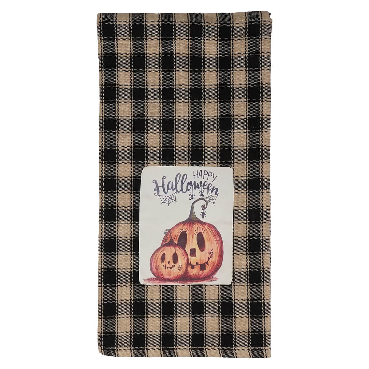 Jack-O'-Lanterns "Happy Halloween" Plaid Black & Cream Towel