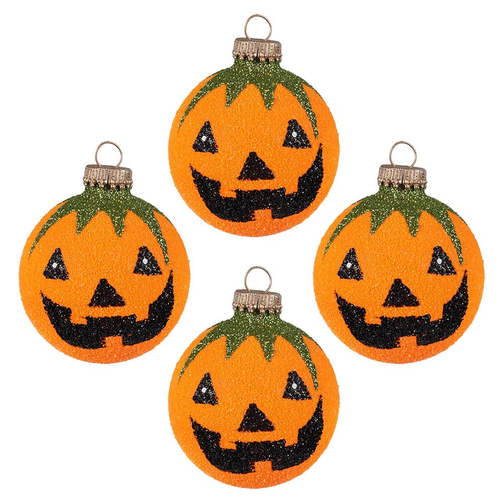 Jack-O-Lanterns Glittered Ball Ornaments Set/4
