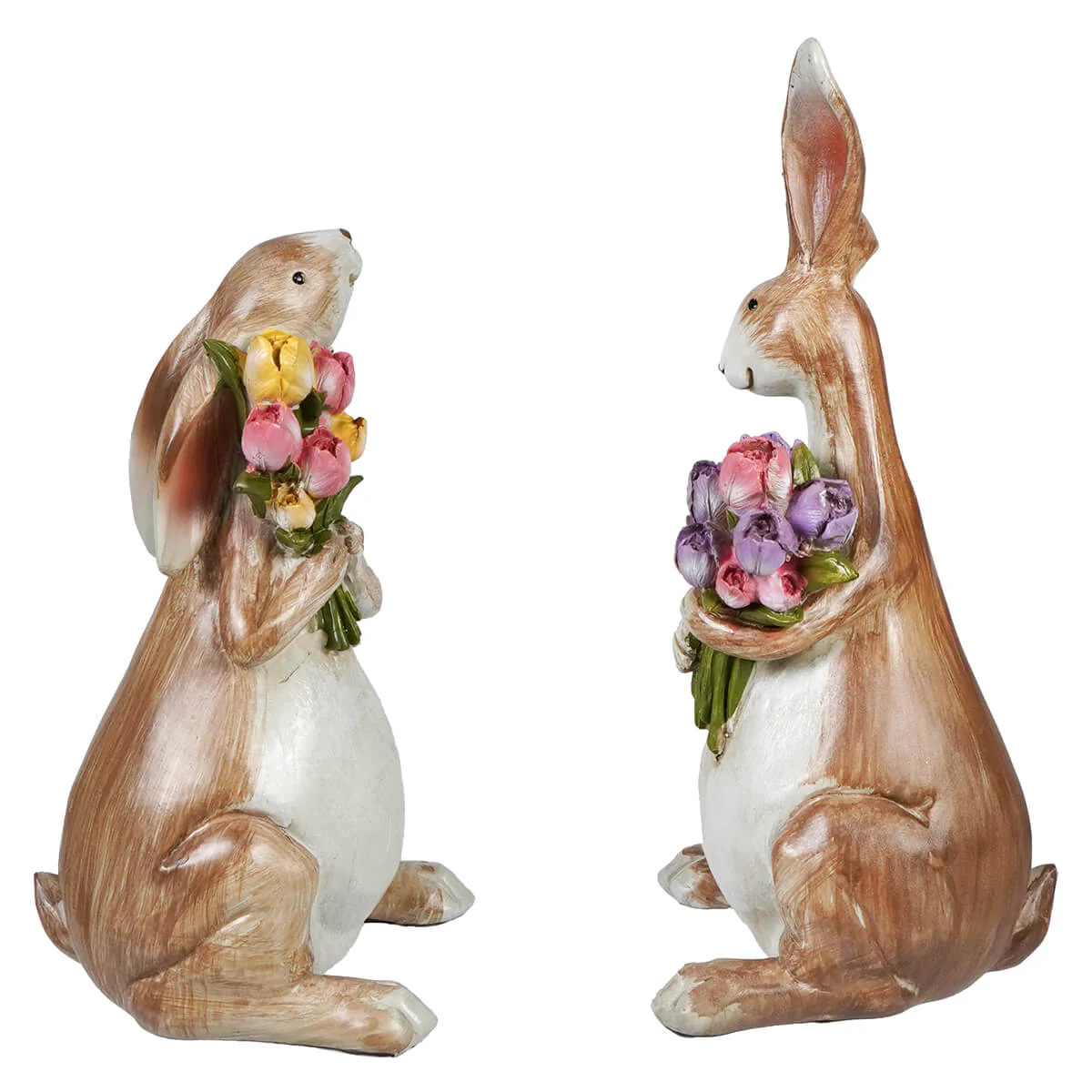 Joyful Brown Bunnies Clutching Spring Floral Bouquets Set/2 - Image 2