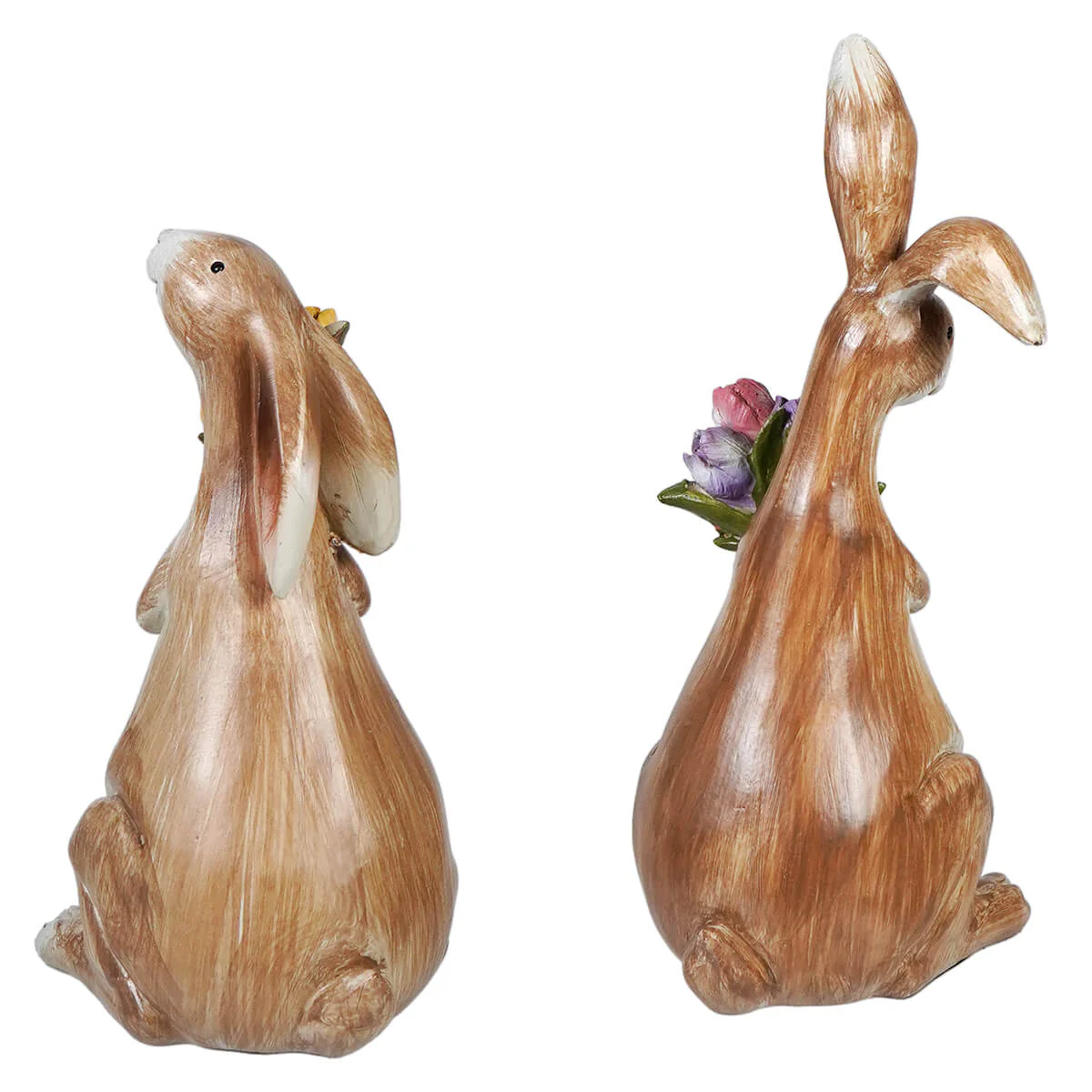 Joyful Brown Bunnies Clutching Spring Floral Bouquets Set/2 - Image 3