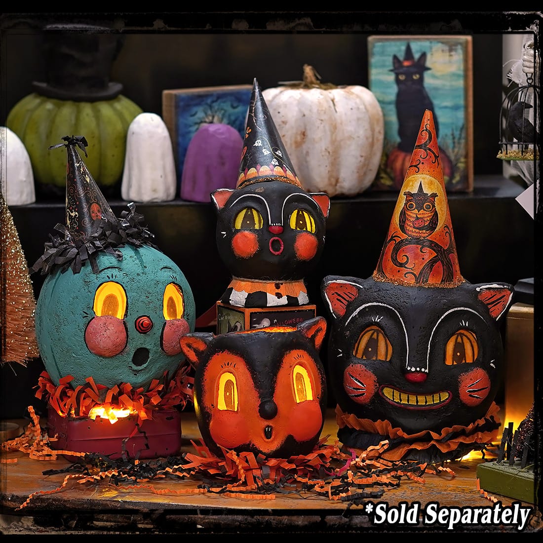 JPD Partners In Craft Cheeky Black Cat Lantern Wearing Party Hat - Image 4