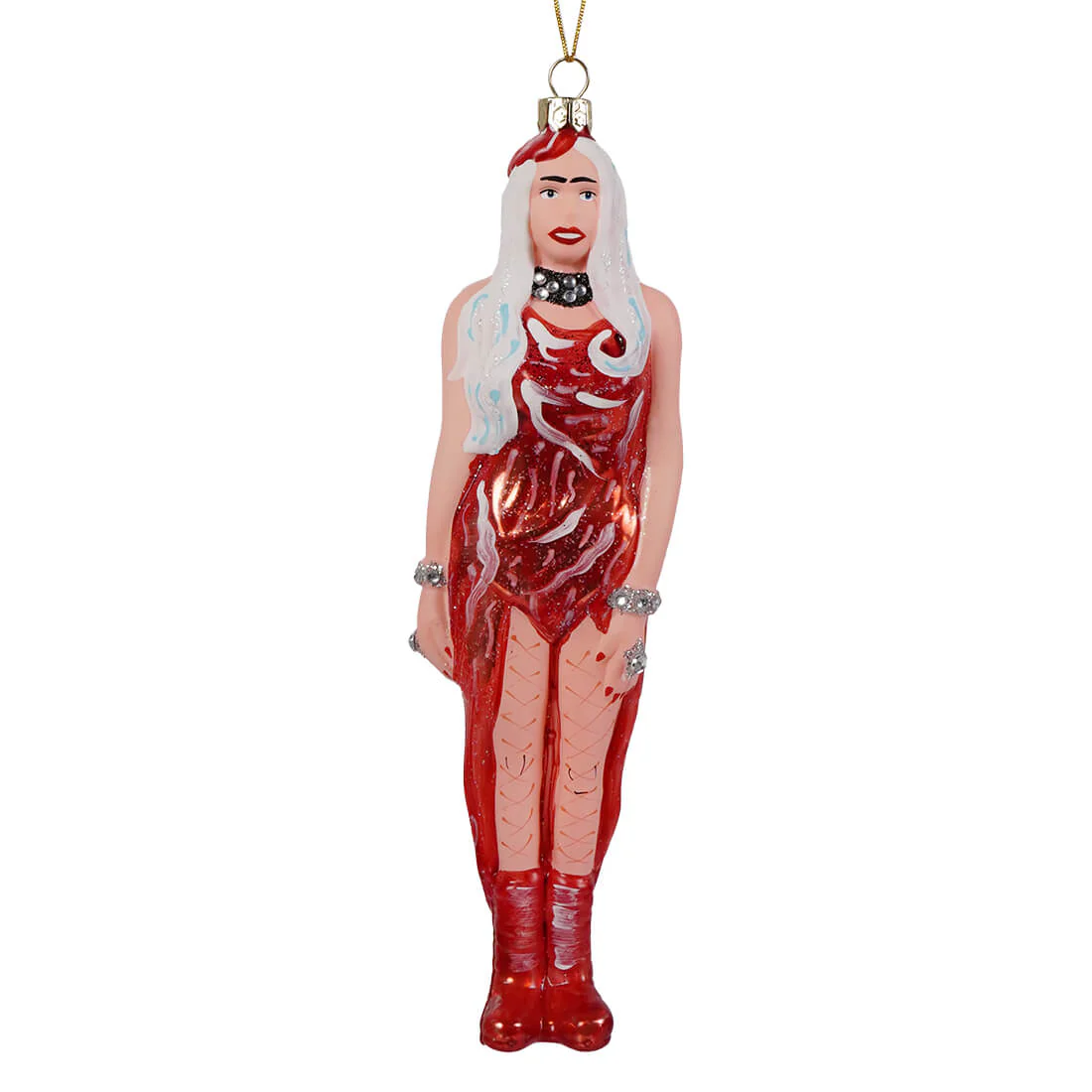 Lady Gaga Wearing The Meat Dress Glass Ornament