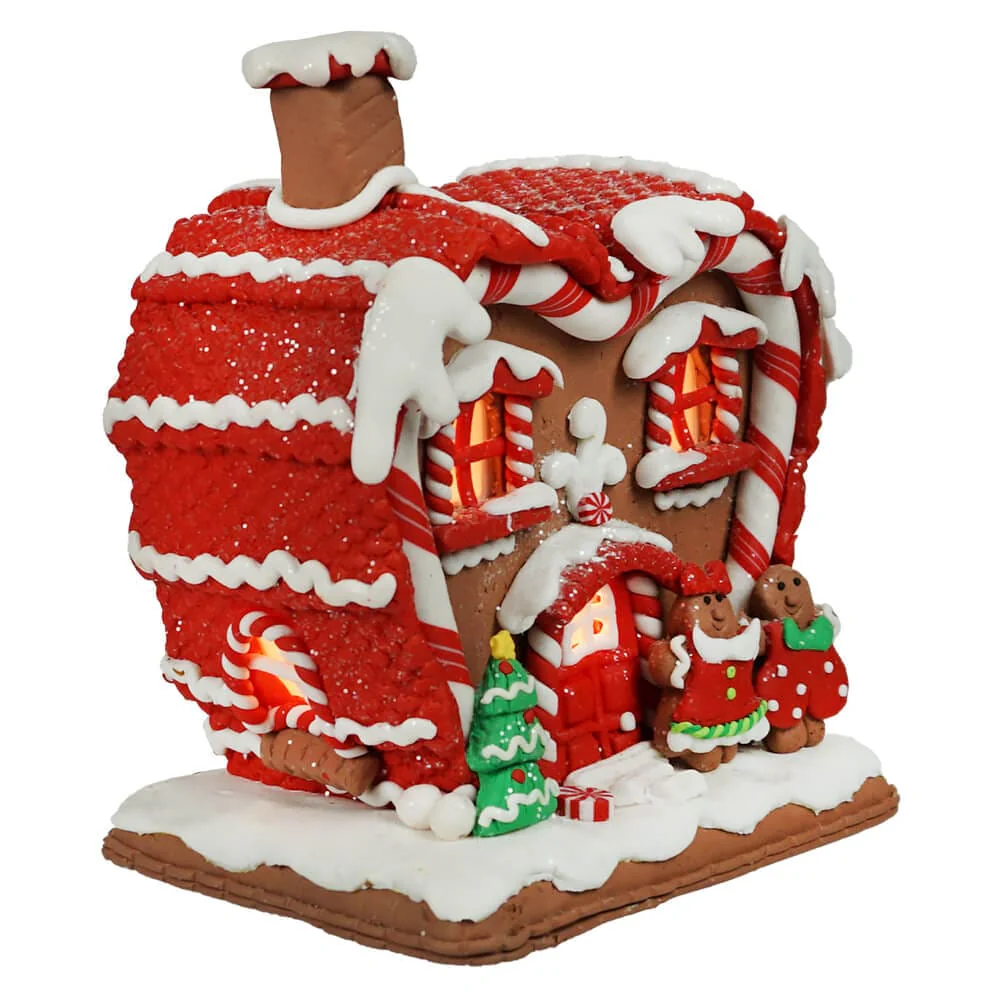 Light Up Red & White Gingerbread House With Gingerbread Couple - Image 2