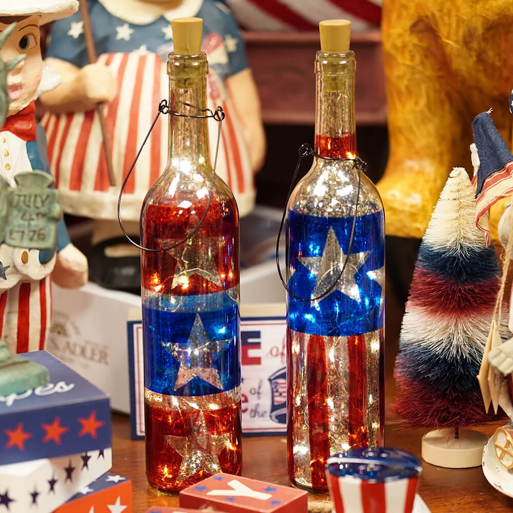 Lighted Americana Mercury Glass Bottles Set/2 - Image 2