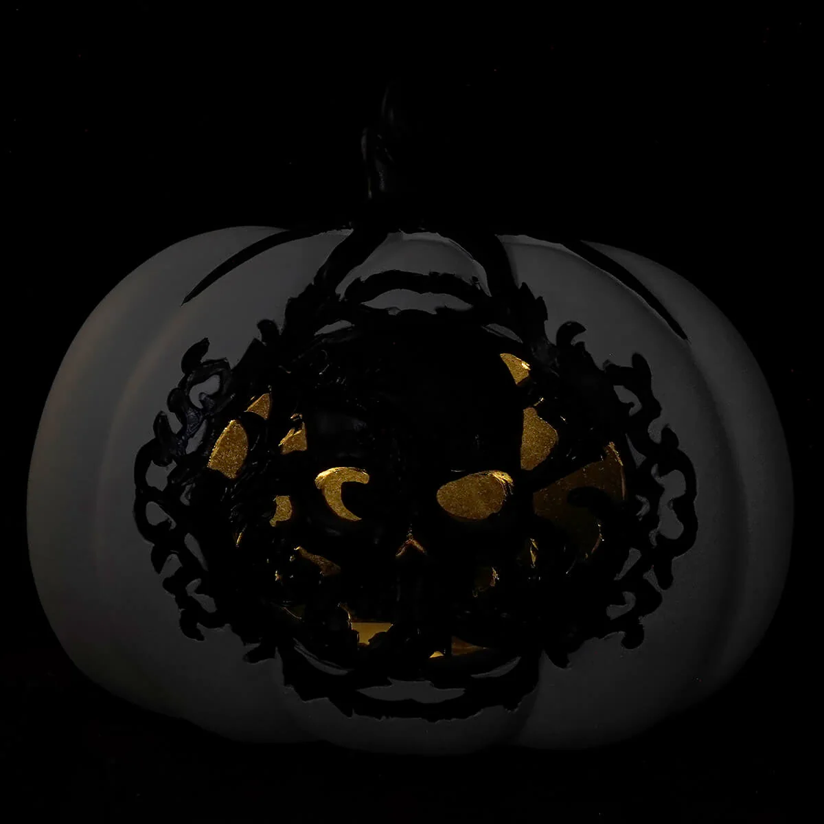 Lighted Black & White Filigree Skull Pumpkin - Image 4