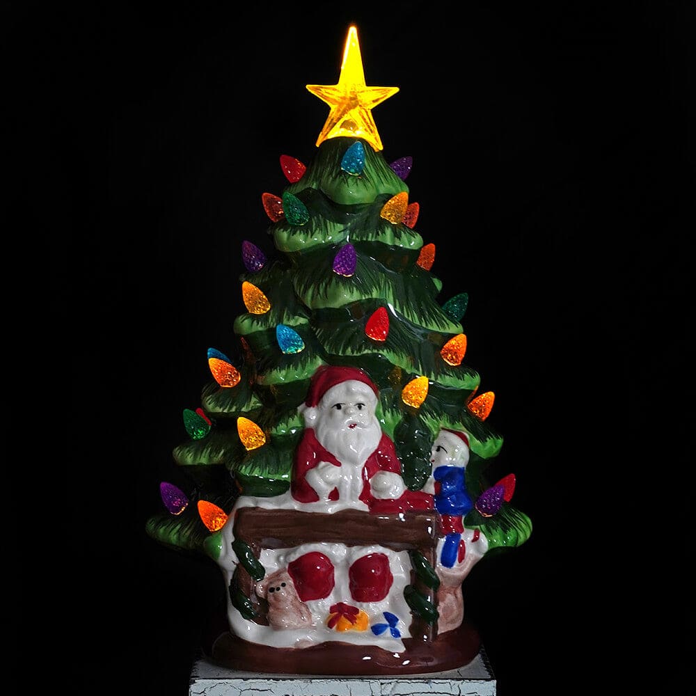 Lighted Ceramic Christmas Tree With Santa - Image 3