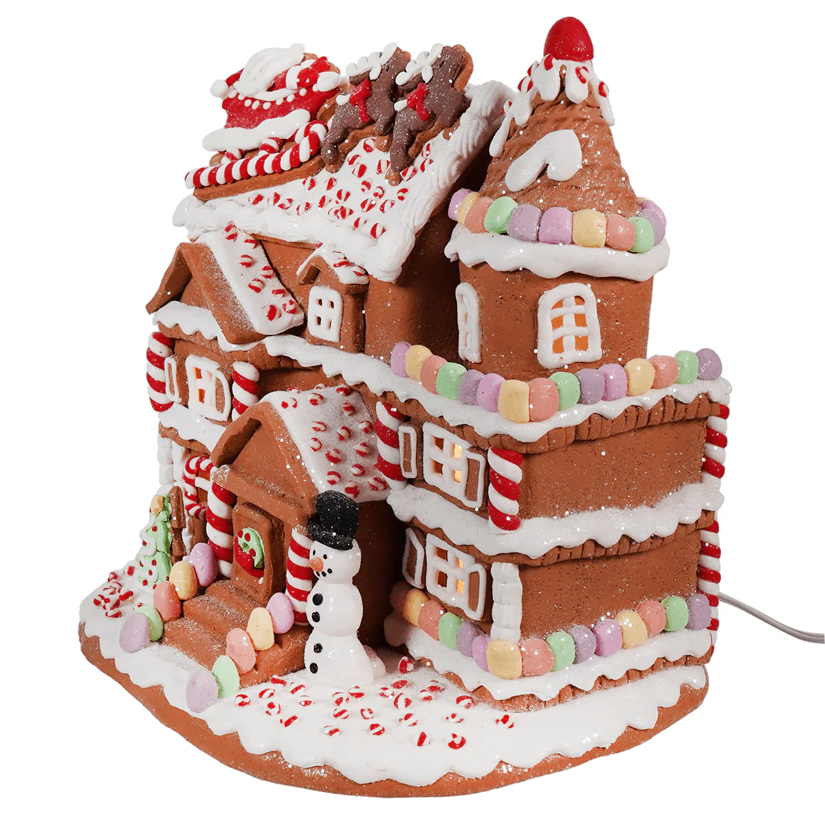 Lighted Gingerbread Junction House With Snowman & Santa In Sleigh - Image 2