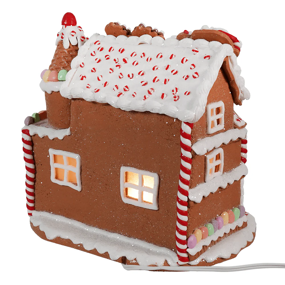 Lighted Gingerbread Junction House With Snowman & Santa In Sleigh - Image 3