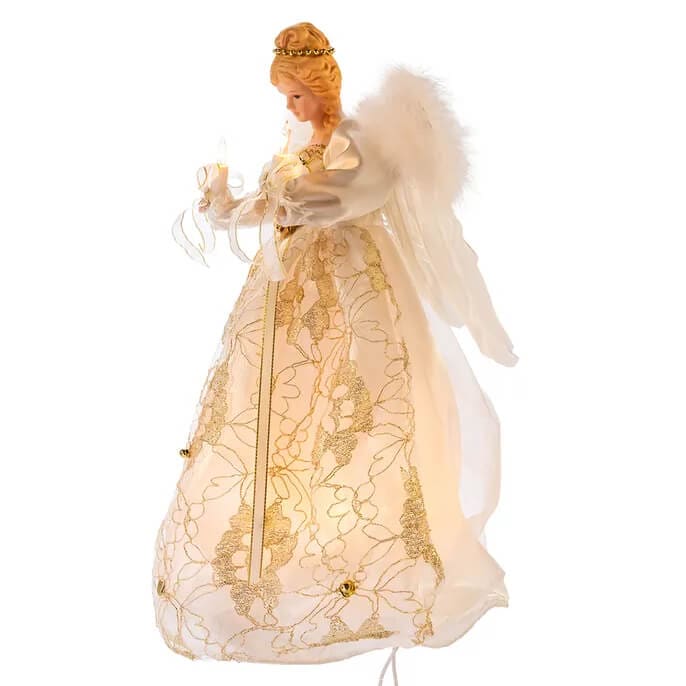 Lighted Ivory & Gold Angel Tree Topper - Image 4