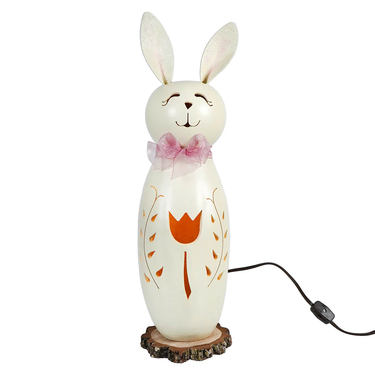 Lighted Large Tall White Poppy Bunny Gourd With Tulip Cutout - Image 2