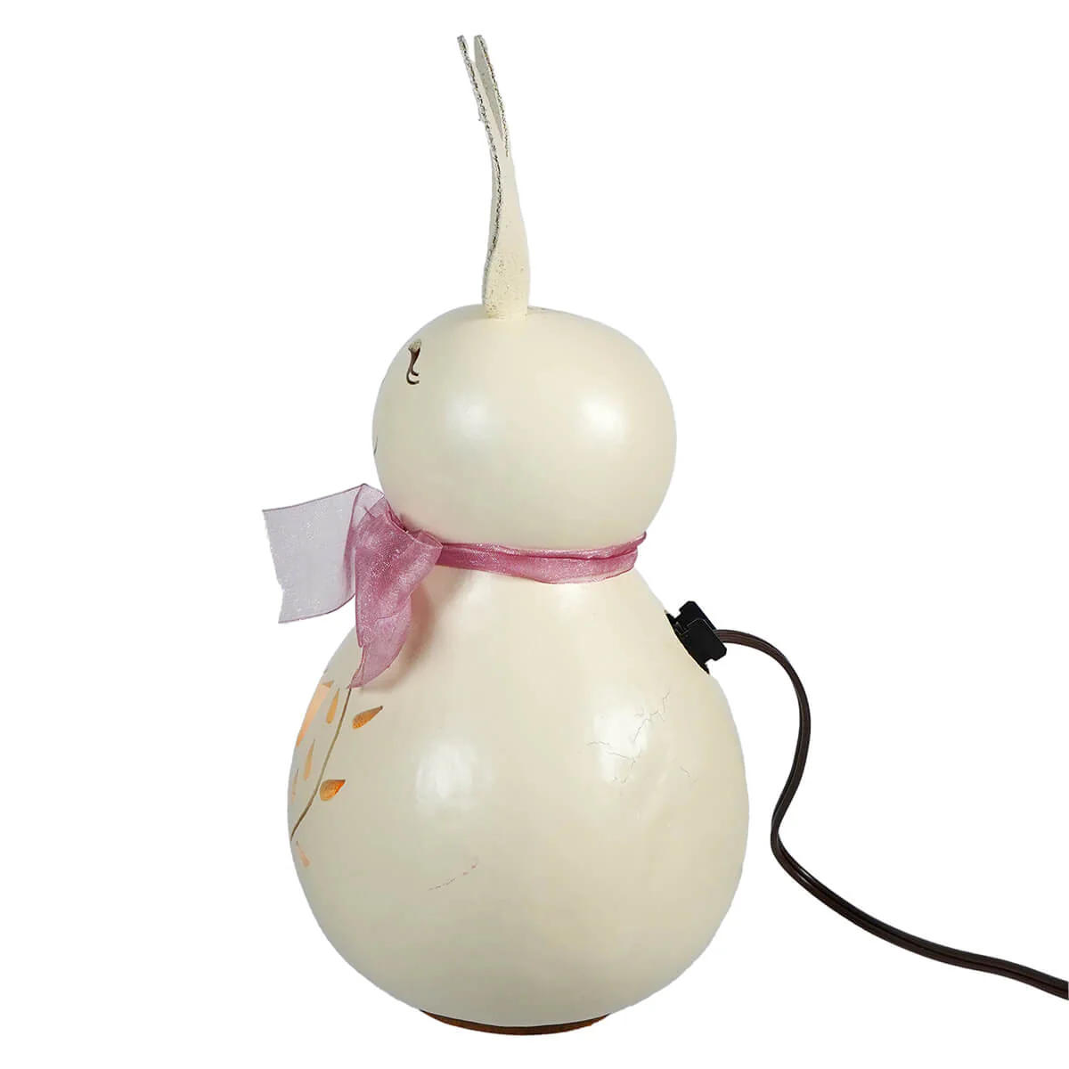 Lighted Medium White Poppy Bunny Gourd With Tulip & Vines Cutout - Image 3