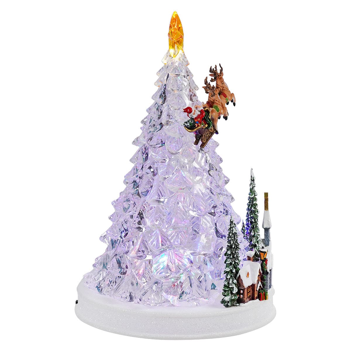 Lighted Musical Christmas Tree Village Scene With Flying Santa - Image 2