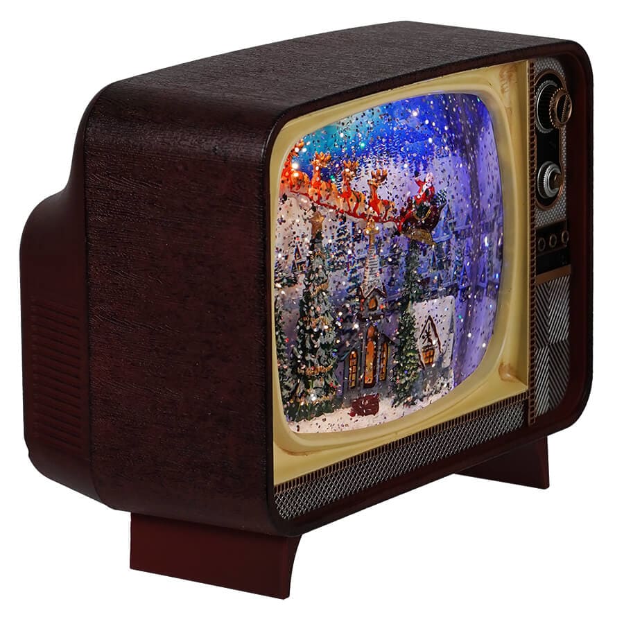 Lighted Musical Santa Village Scene Swirling Water Globe Television - Image 2