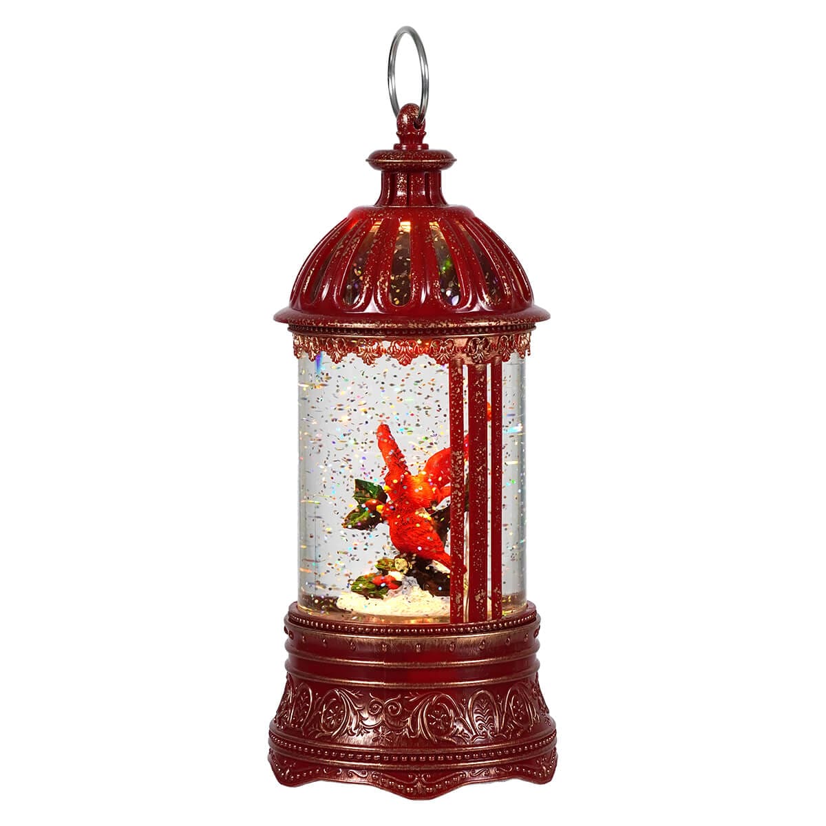 Lighted Musical Spinning Cardinal Family Water Globe Lantern - Image 2