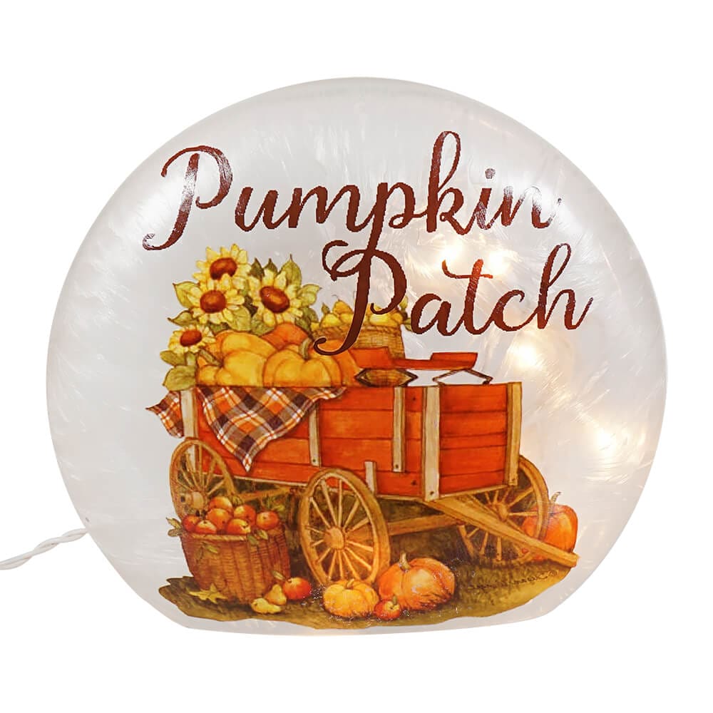 Lighted "Pumpkin Patch" Frosted Glass Harvest Luminary