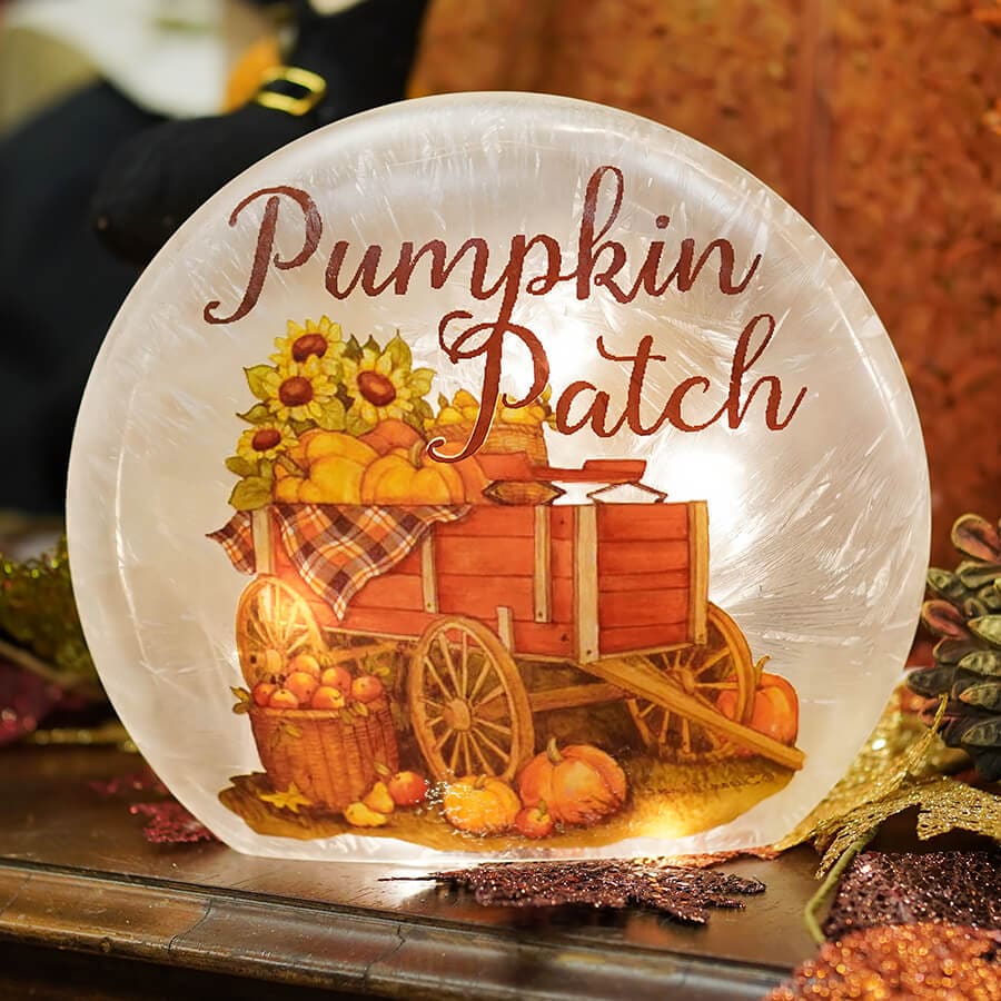 Lighted "Pumpkin Patch" Frosted Glass Harvest Luminary - Image 2