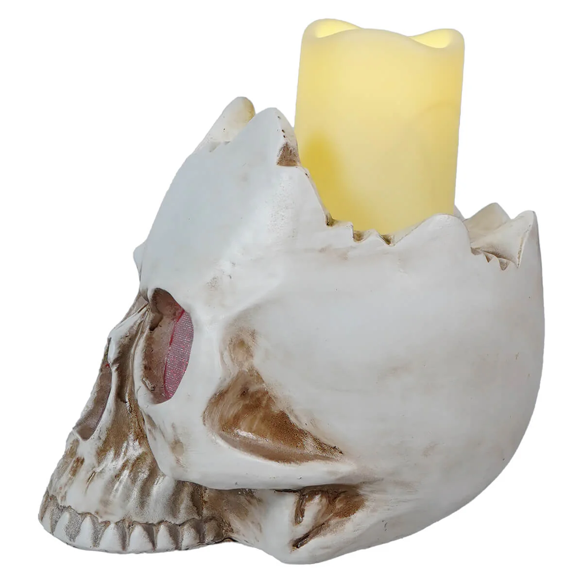 Lighted Red Eyes Resin Halloween Skull Decor With LED Candle - Image 3